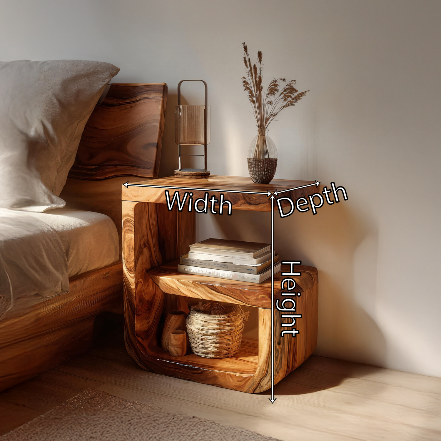 Farmhouse Solid Wood Side Table For Living Room And Bedroom Decor