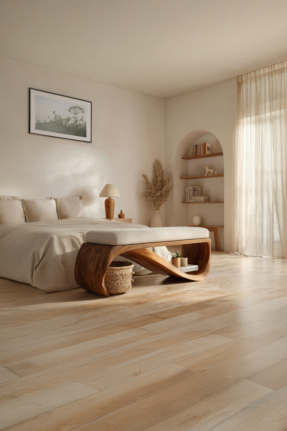 Mid Century Wooden Bench For End-of-Bed Placement