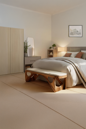 Minimalist Curved Wood Bench For End-of-Bed Design