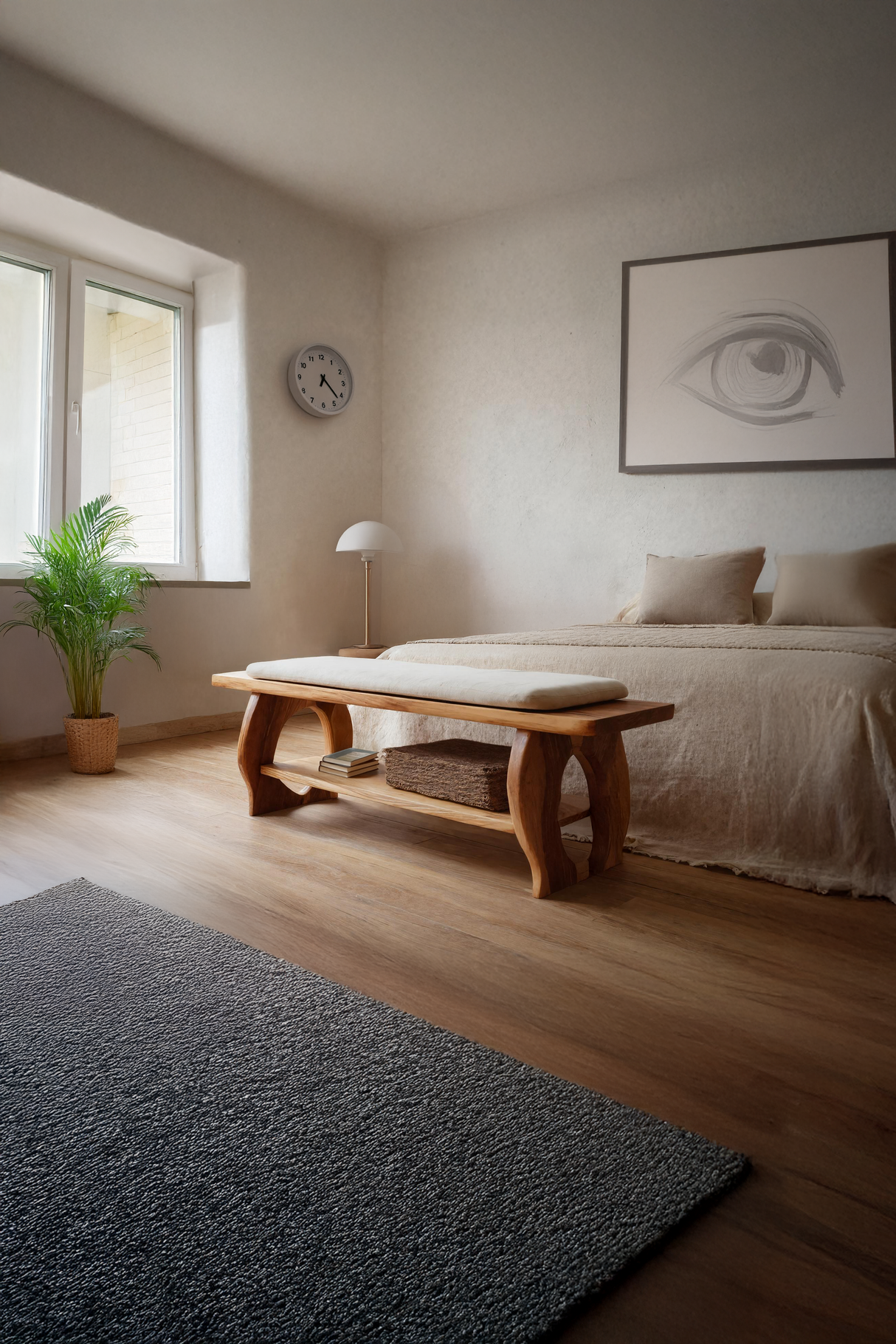 Artisan Curved Wood Bench For Modern Bedroom Design