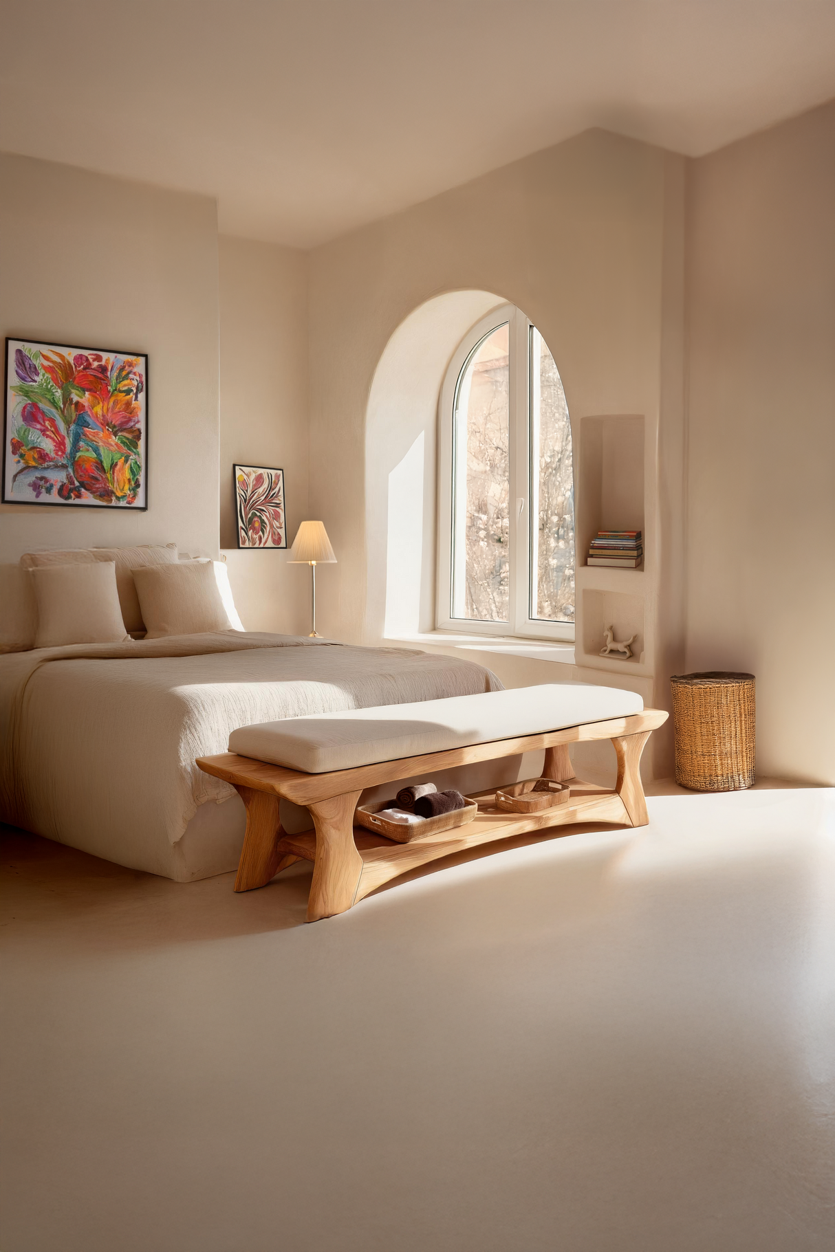 Mid Century Solid Wood Bench For Bedroom Accent