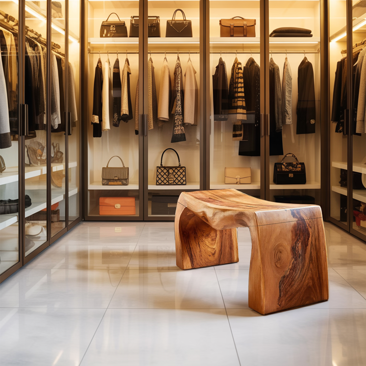 Live Edge Wooden Bench For Entryway Seating And Display