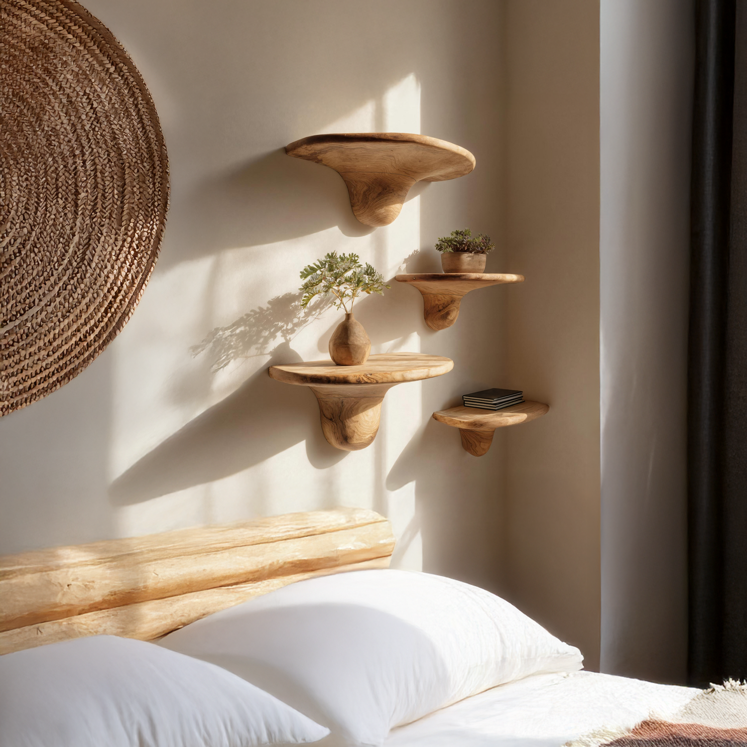 Modern Solid Wood Mushroom Shelf For Contemporary Bedroom Decor