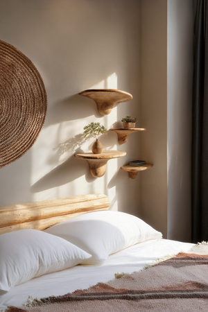Modern Solid Wood Mushroom Shelf For Contemporary Bedroom Decor