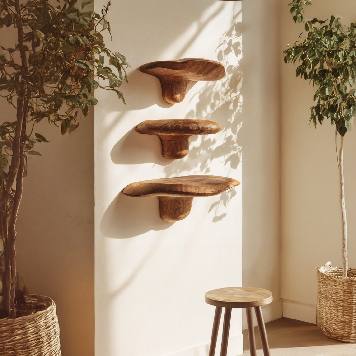 Modern Handcrafted Live Edge Mushroom Shelf For Living Room Decor