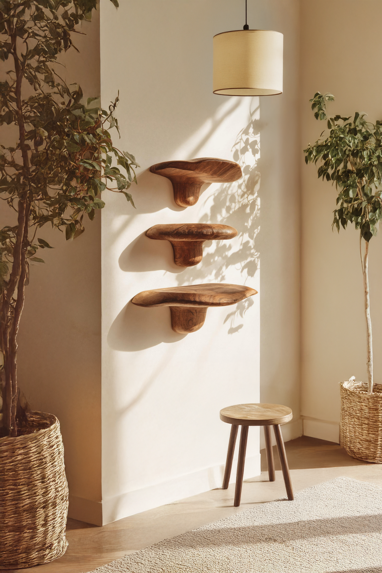 Modern Handcrafted Live Edge Mushroom Shelf For Living Room Decor