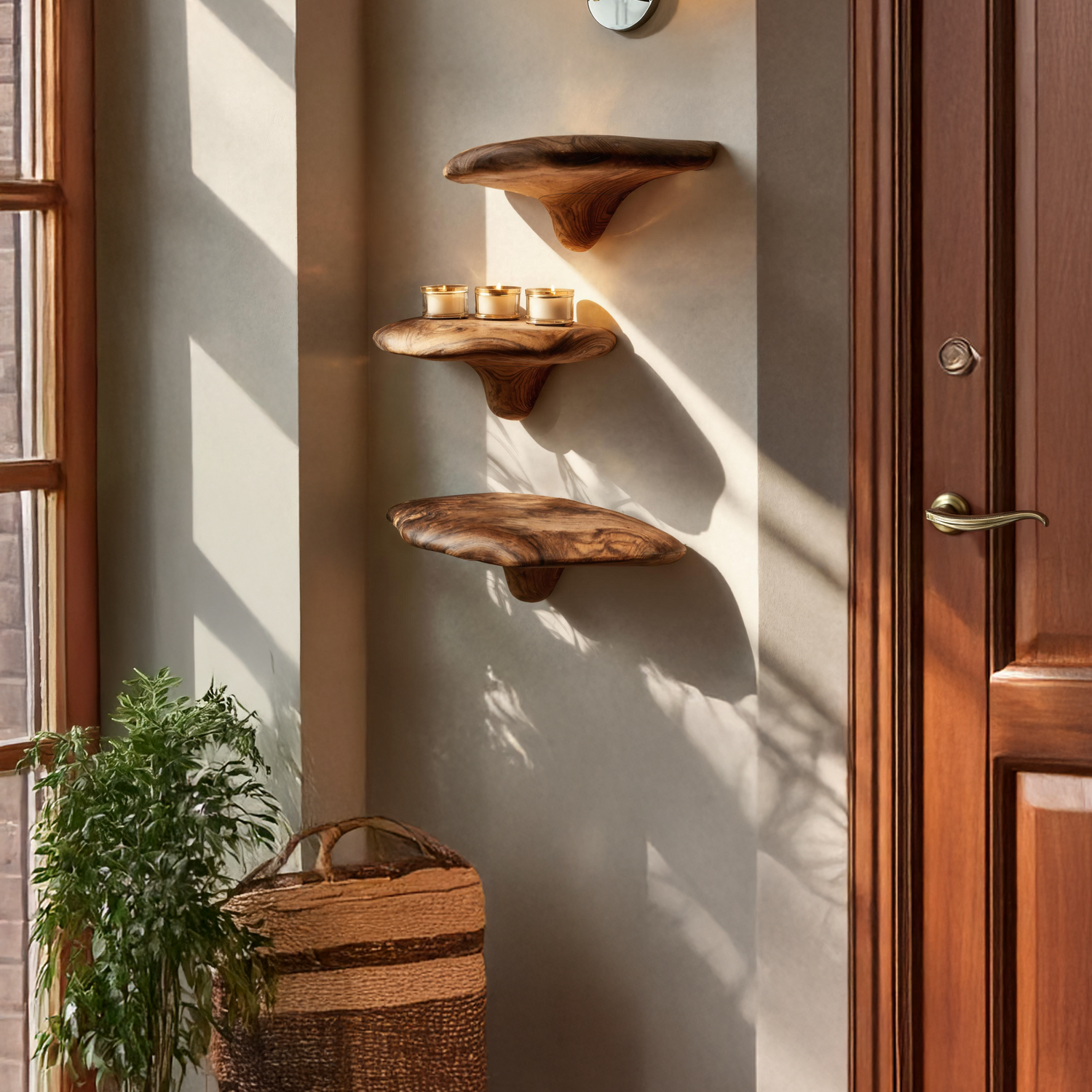 Handcrafted Live Edge Mushroom Shelf For Unique Entryway Design
