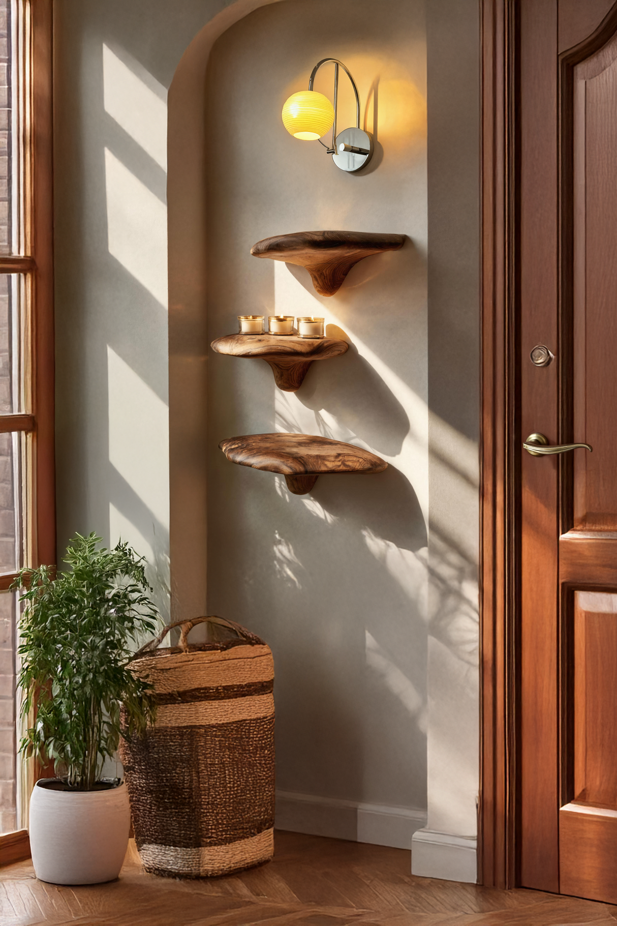 Handcrafted Live Edge Mushroom Shelf For Unique Entryway Design