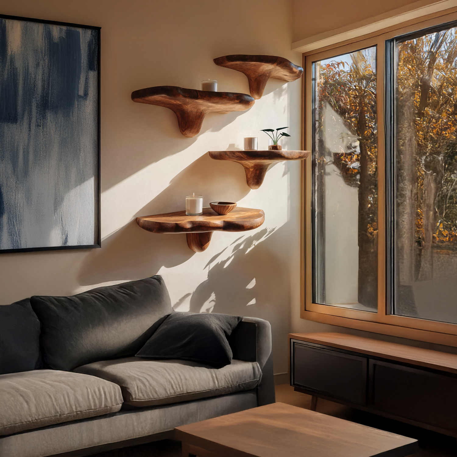 Modern Wooden Mushroom Shelf For Minimalist Living Room Decor
