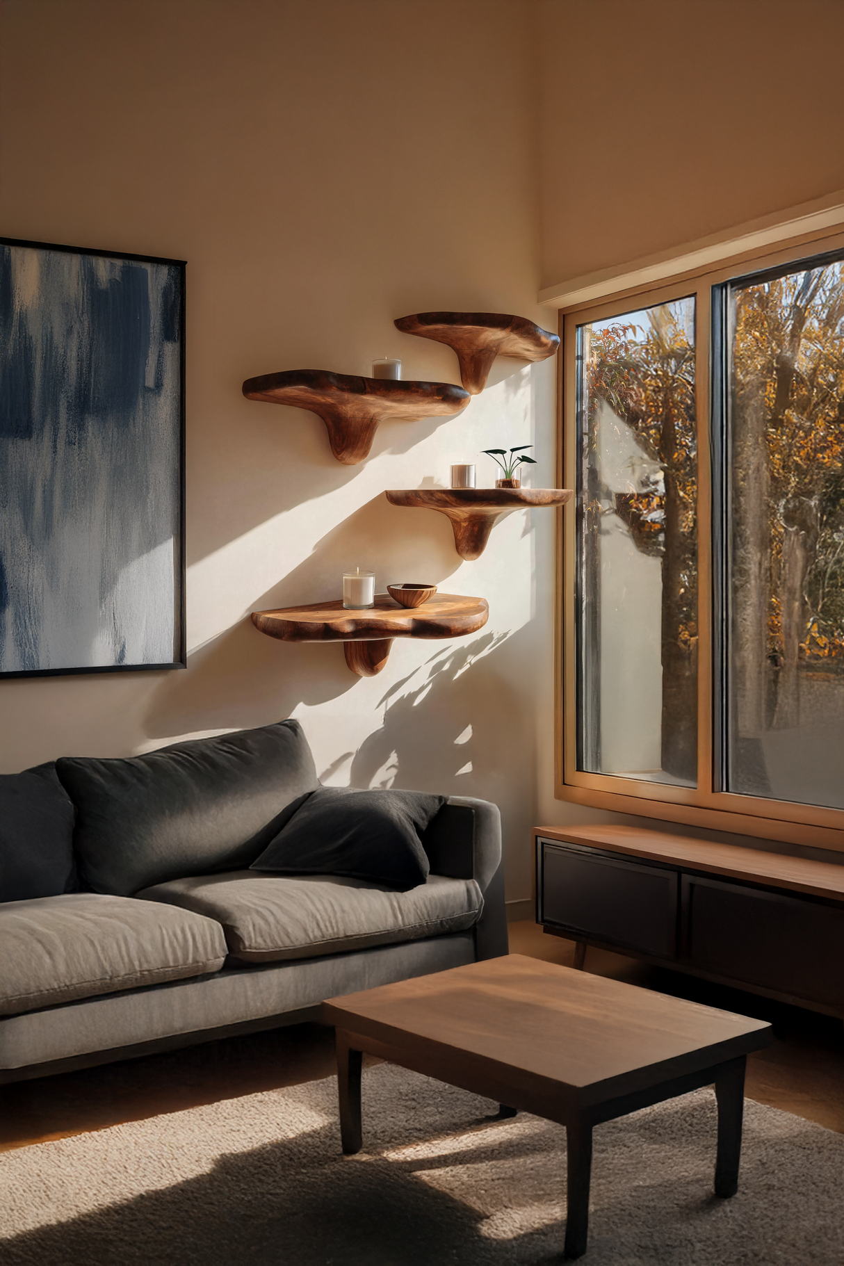 Modern Wooden Mushroom Shelf For Minimalist Living Room Decor