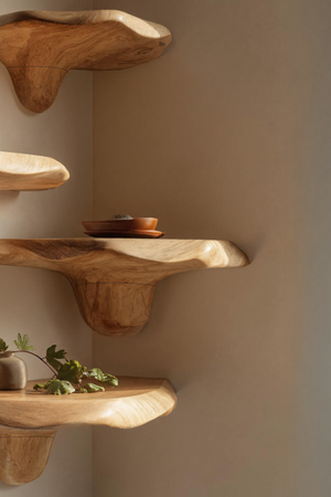 Mid Century Handcrafted Wooden Mushroom Shelf For Entryway Decor