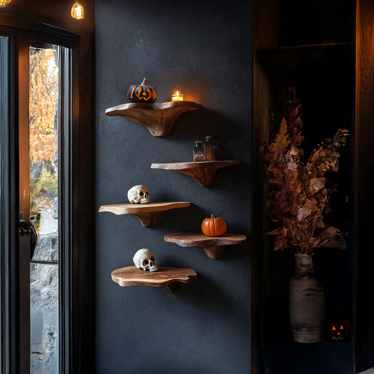 Handcrafted Wooden Mushroom Shelf Halloween Furniture Design