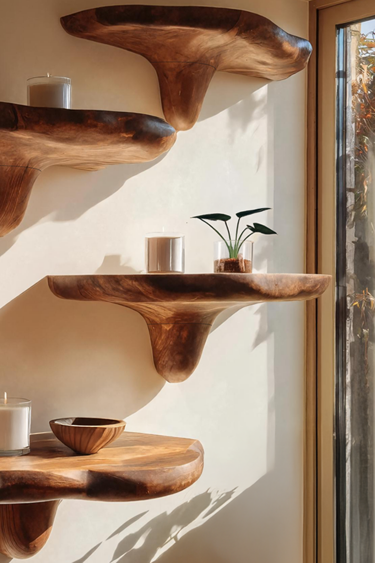 Modern Wooden Mushroom Shelf For Minimalist Living Room Decor