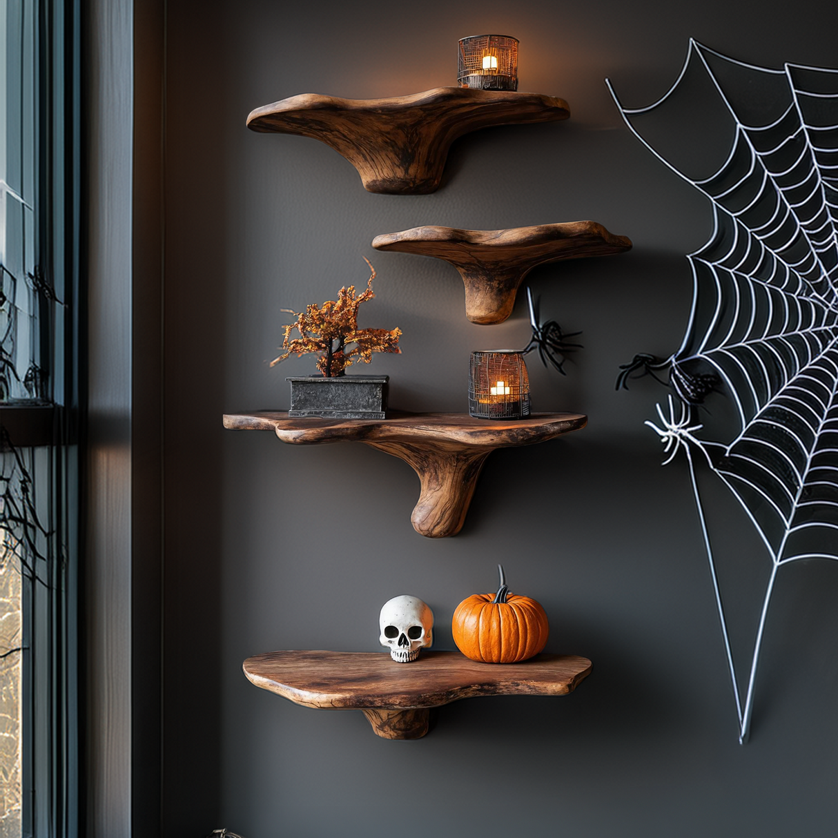 Farmhouse Wooden Mushroom Shelf For Halloween Party Decoration