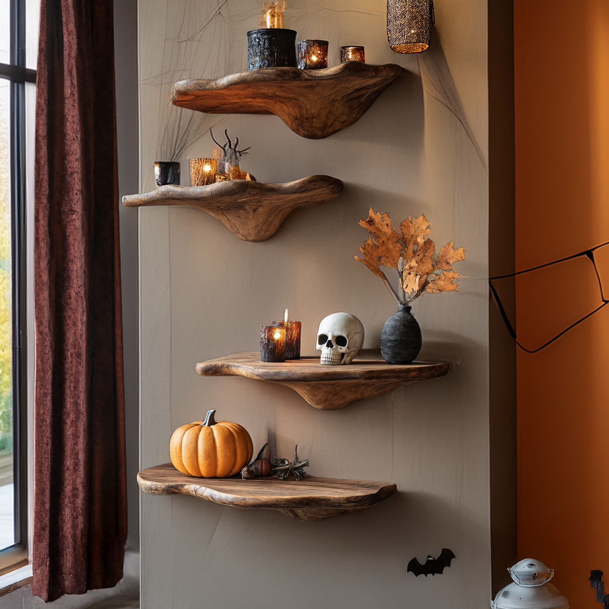 Farmhouse Solid Wood Mushroom Shelf For Halloween Entryway Style