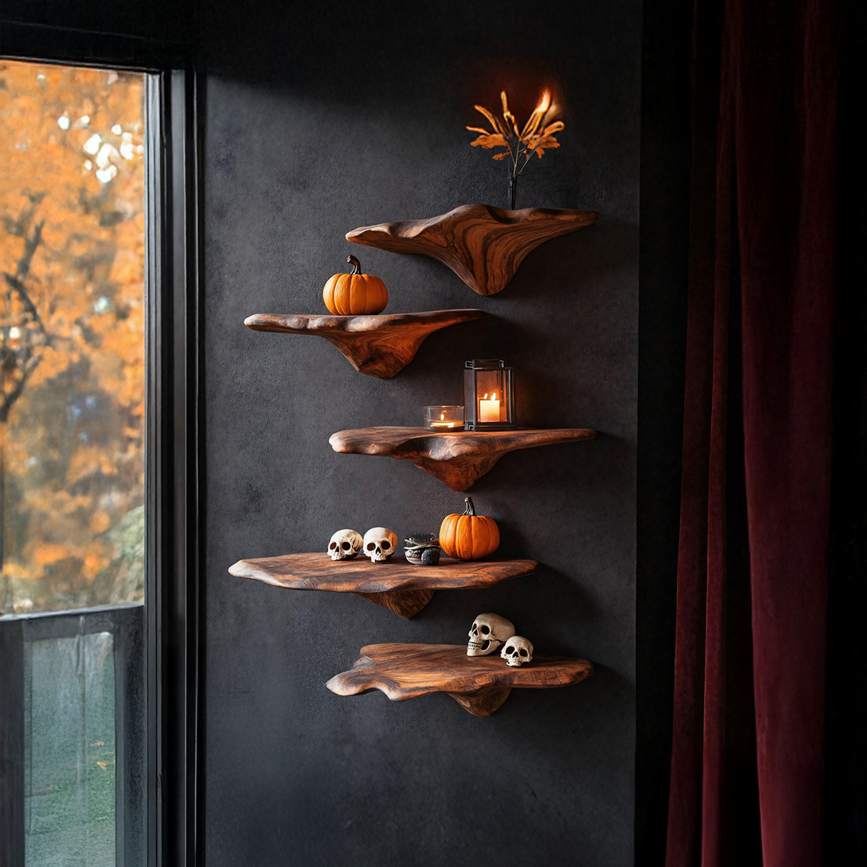 Modern Solid Wood Mushroom Shelf For Halloween Furniture Decor