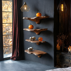 Mid Century Solid Wood Mushroom Shelf For Halloween Wall Design