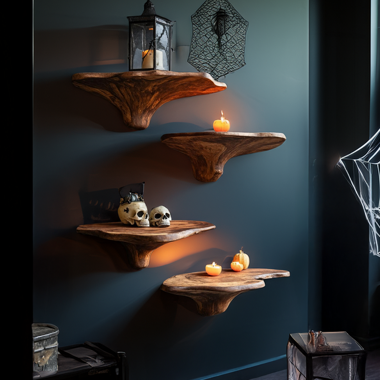 Modern Wooden Mushroom Shelf Halloween Furniture Decoration