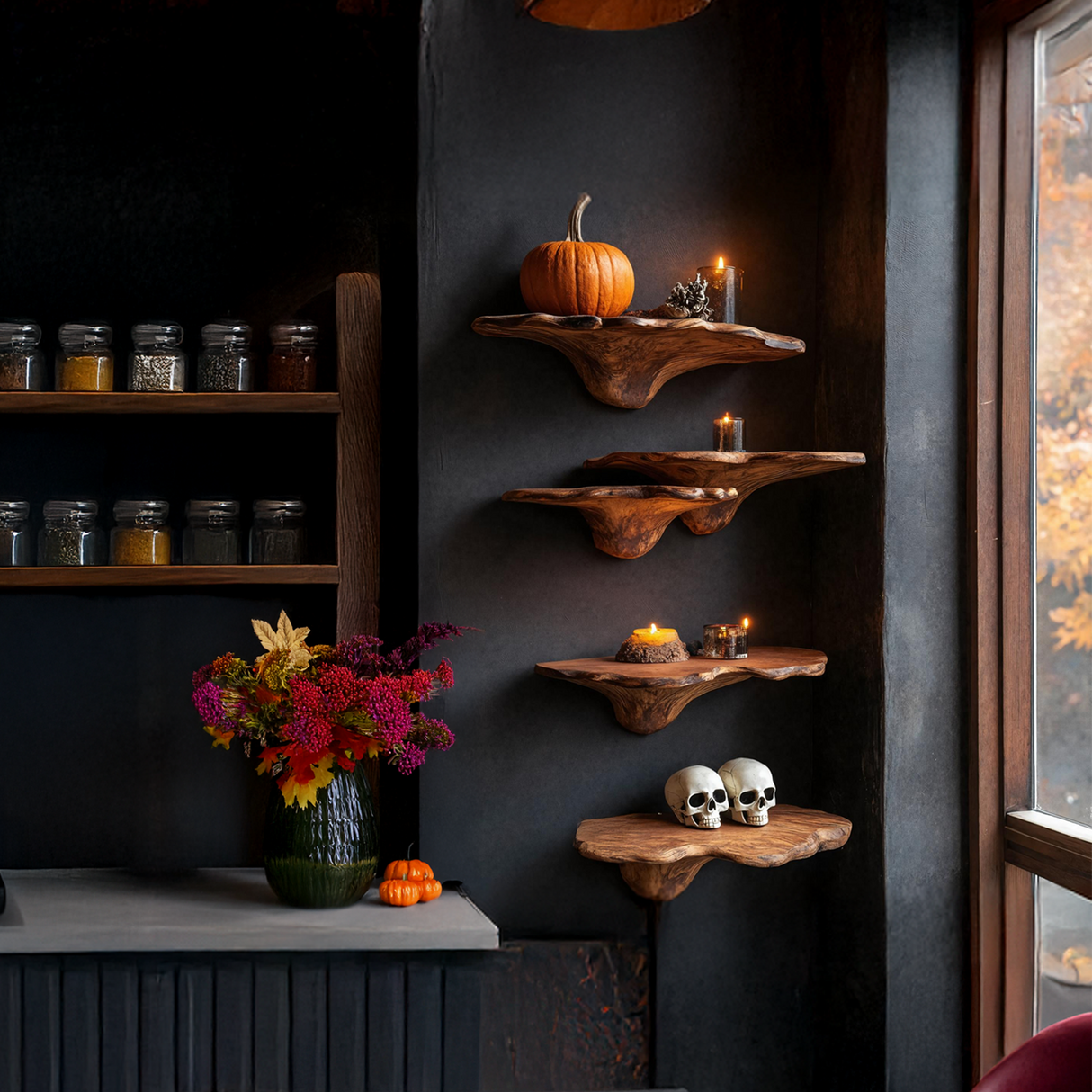 Farmhouse Live Edge Mushroom Shelf For Halloween Bedroom Decor