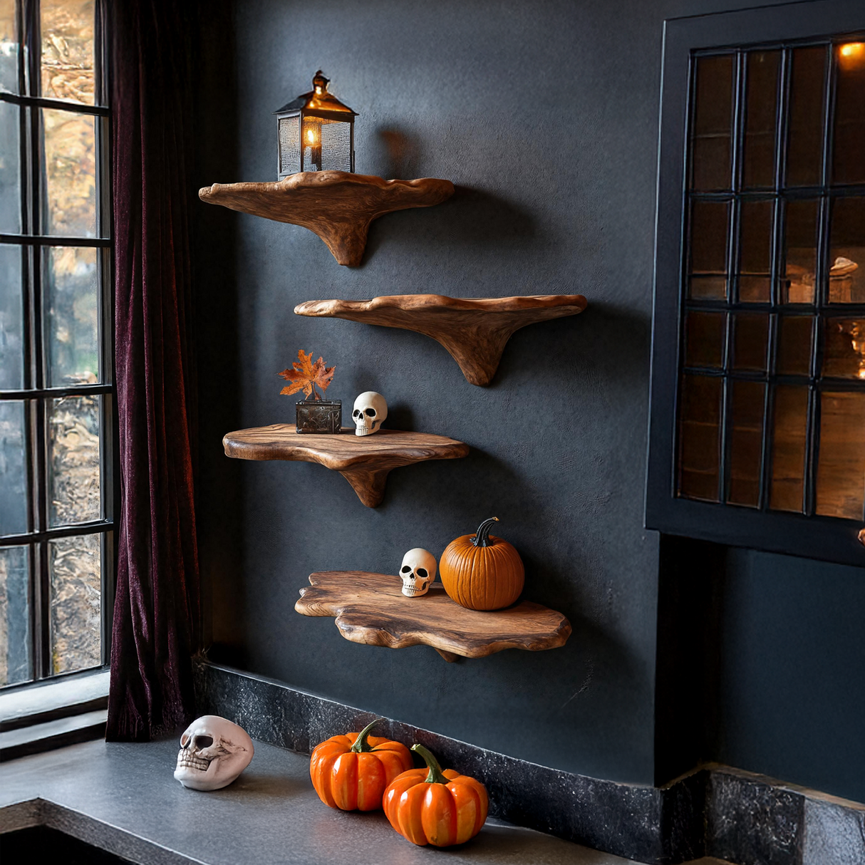 Modern Live Edge Mushroom Shelf For Halloween Entryway Design