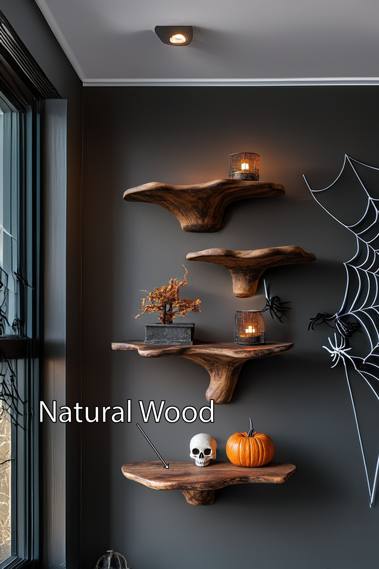 Farmhouse Wooden Mushroom Shelf For Halloween Party Decoration