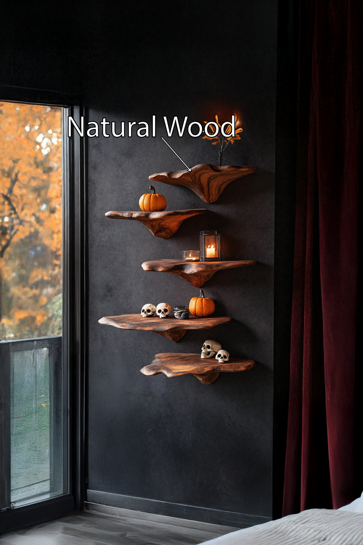 Modern Solid Wood Mushroom Shelf For Halloween Furniture Decor