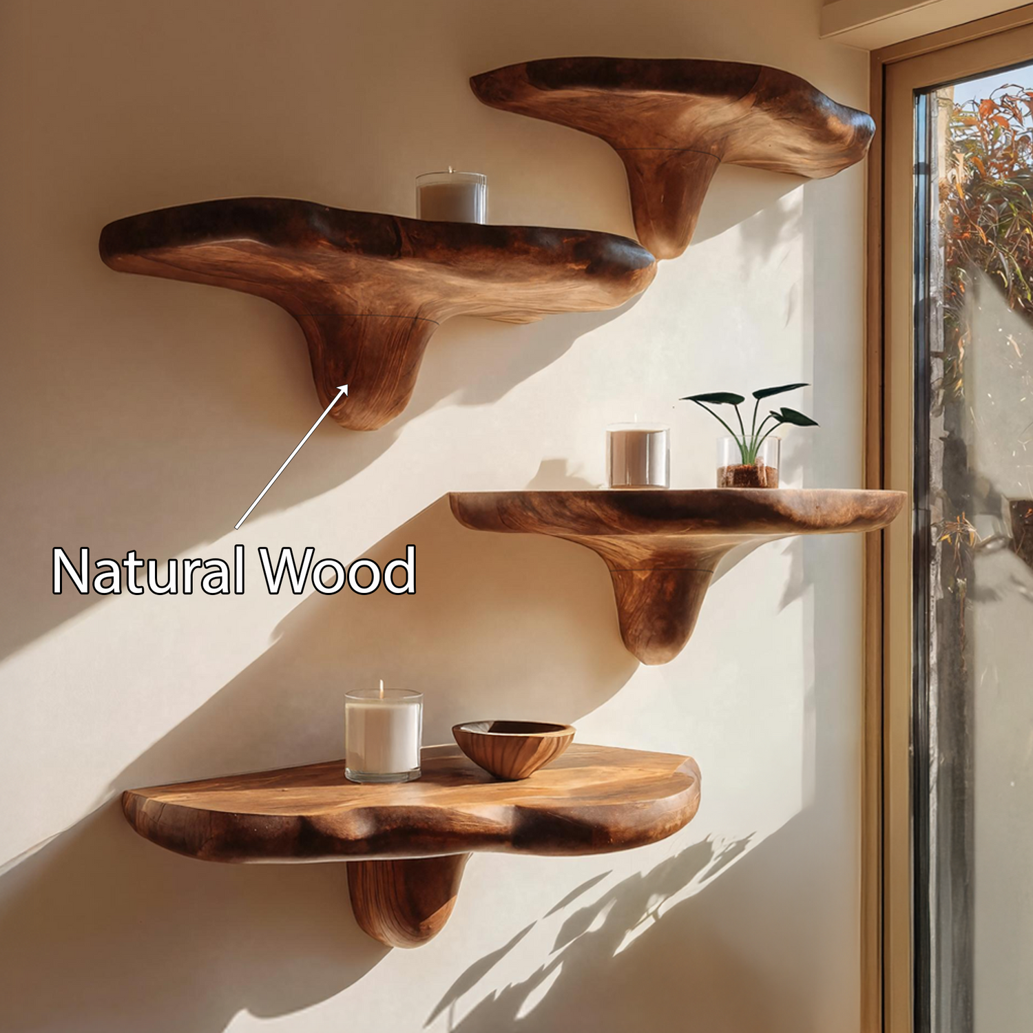 Modern Wooden Mushroom Shelf For Minimalist Living Room Decor