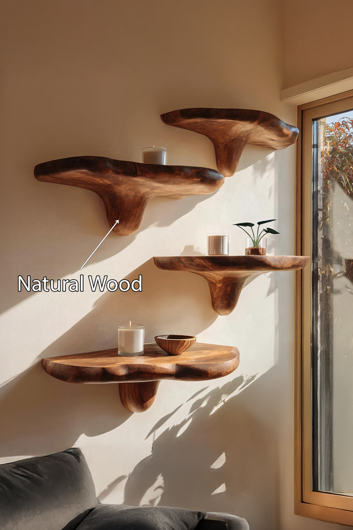 Modern Wooden Mushroom Shelf For Minimalist Living Room Decor