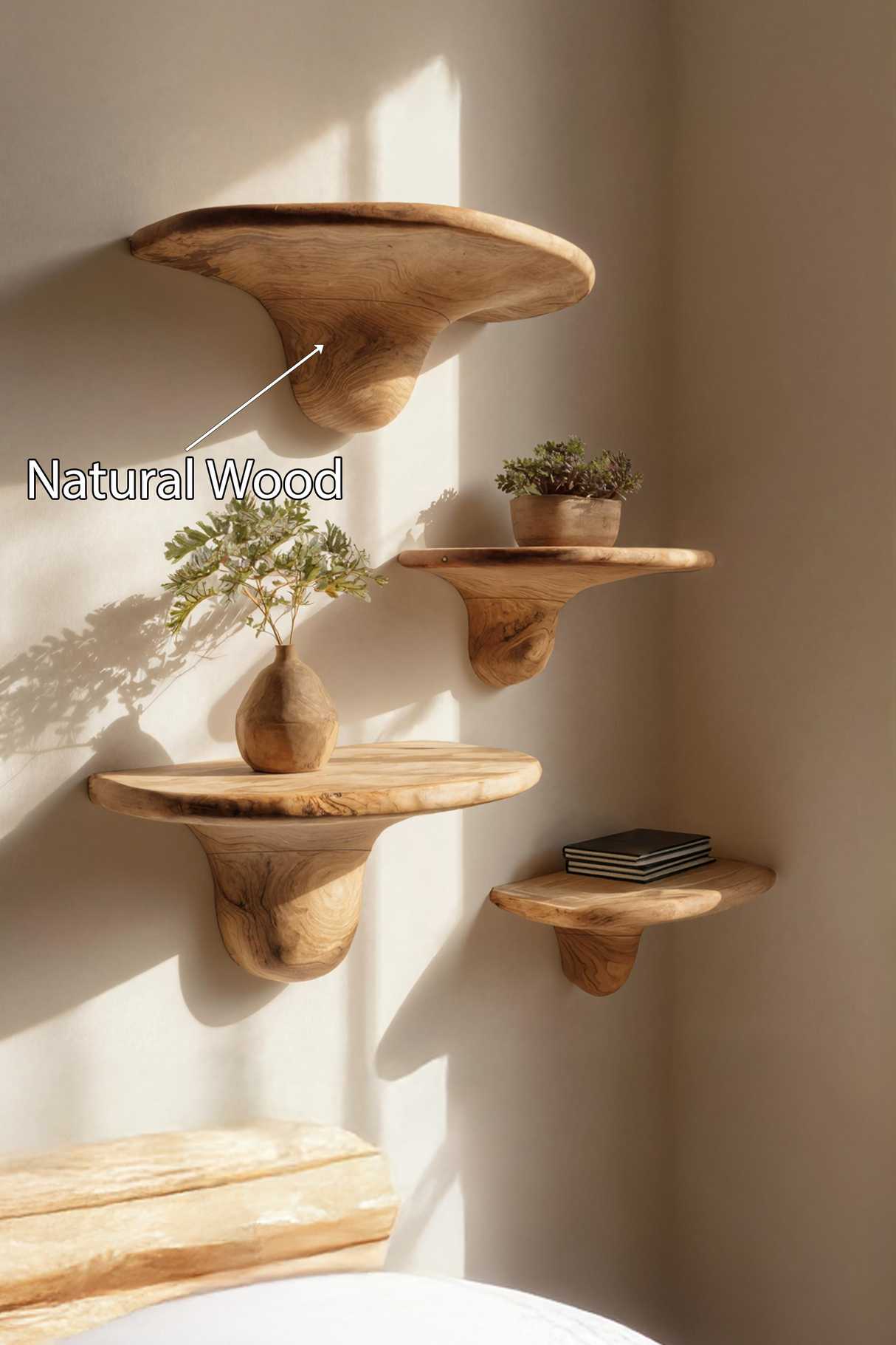Modern Solid Wood Mushroom Shelf For Contemporary Bedroom Decor