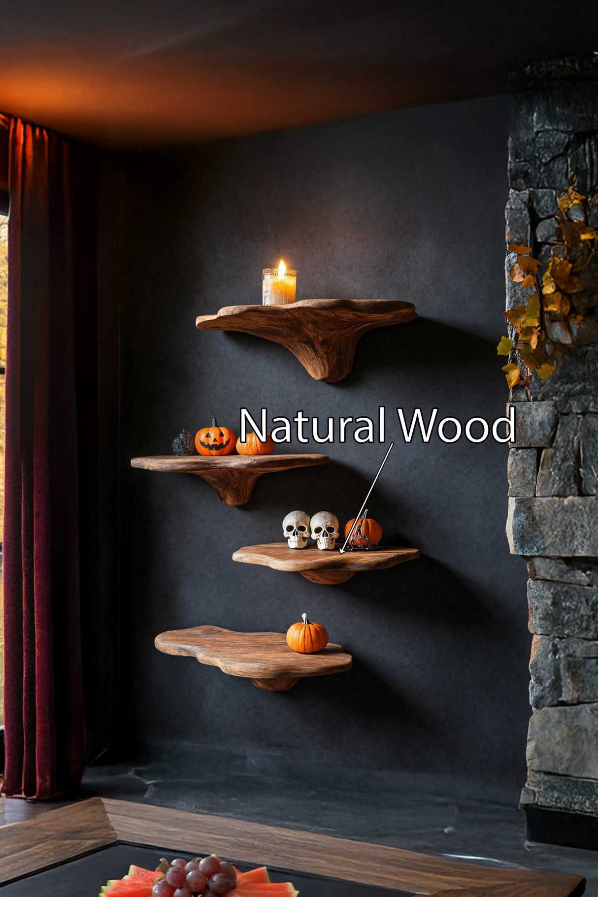 Farmhouse Wooden Mushroom Shelf Halloween Living Room Accent