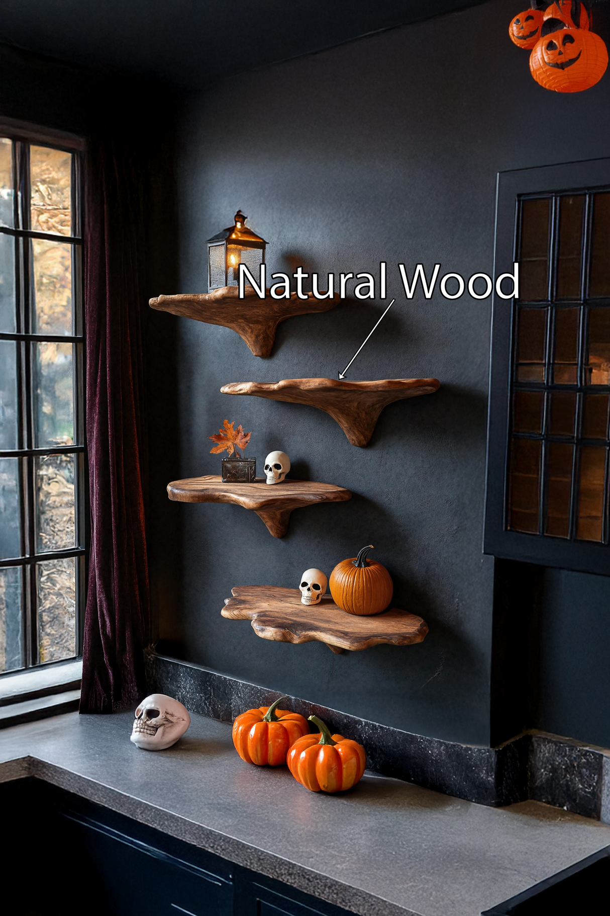Modern Live Edge Mushroom Shelf For Halloween Entryway Design