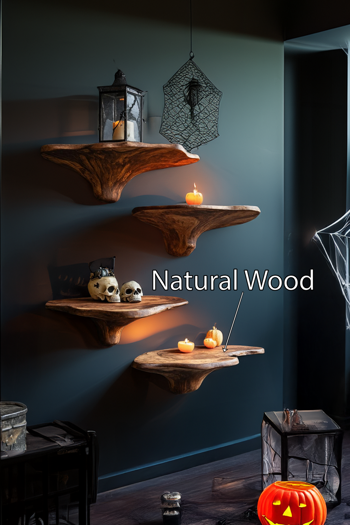 Modern Wooden Mushroom Shelf Halloween Furniture Decoration