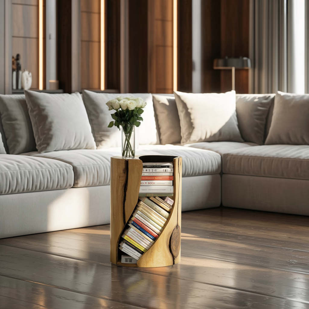 Modern Organic Bookcase With Accent Design For Living Room