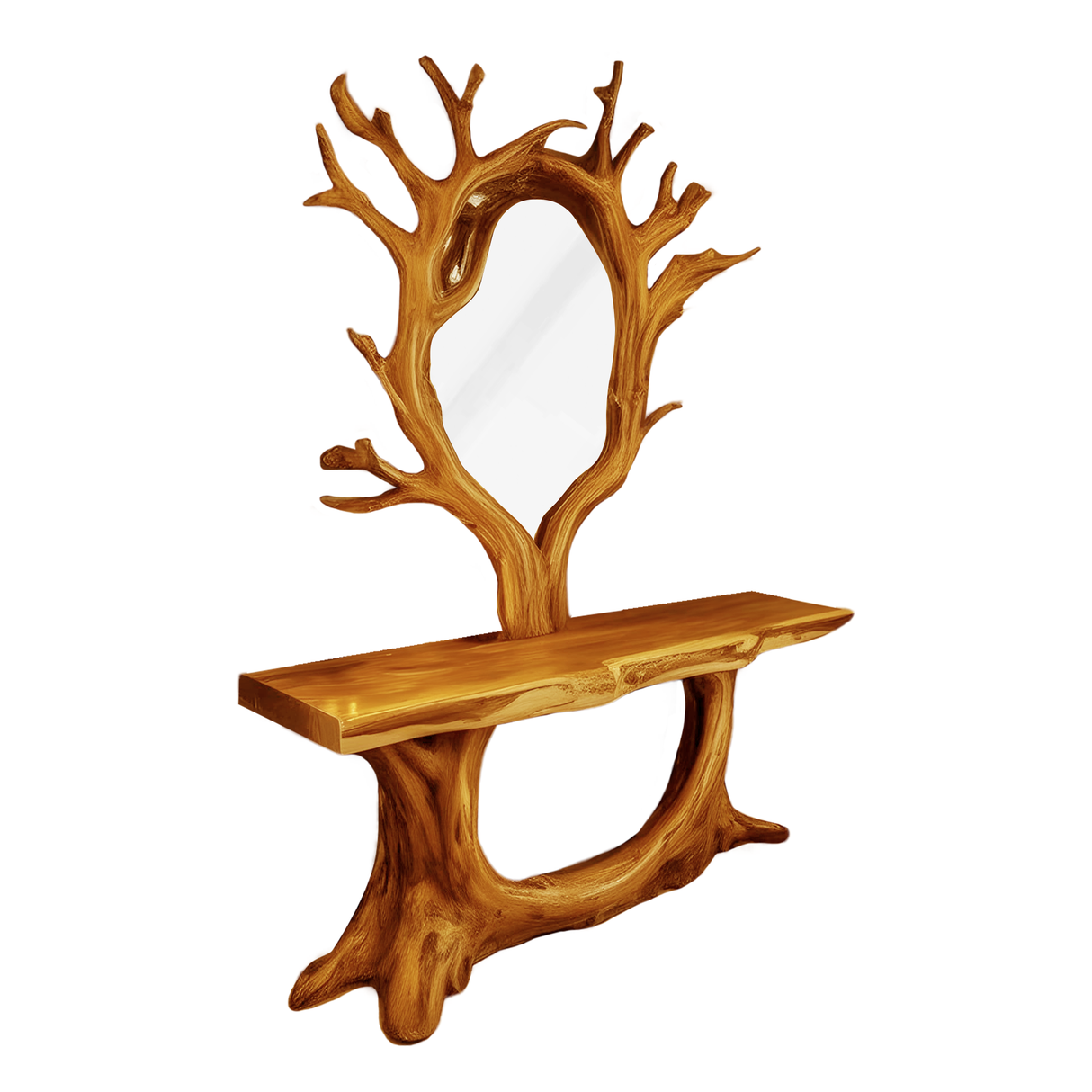 Rustic Console Table And Tree Branch Mirror Set For Entryway
