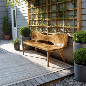 Mid Century Artistic Wooden Bench For Patio Setup