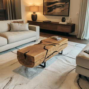 Organic Coffee Table With Charred Cracks For Living Room