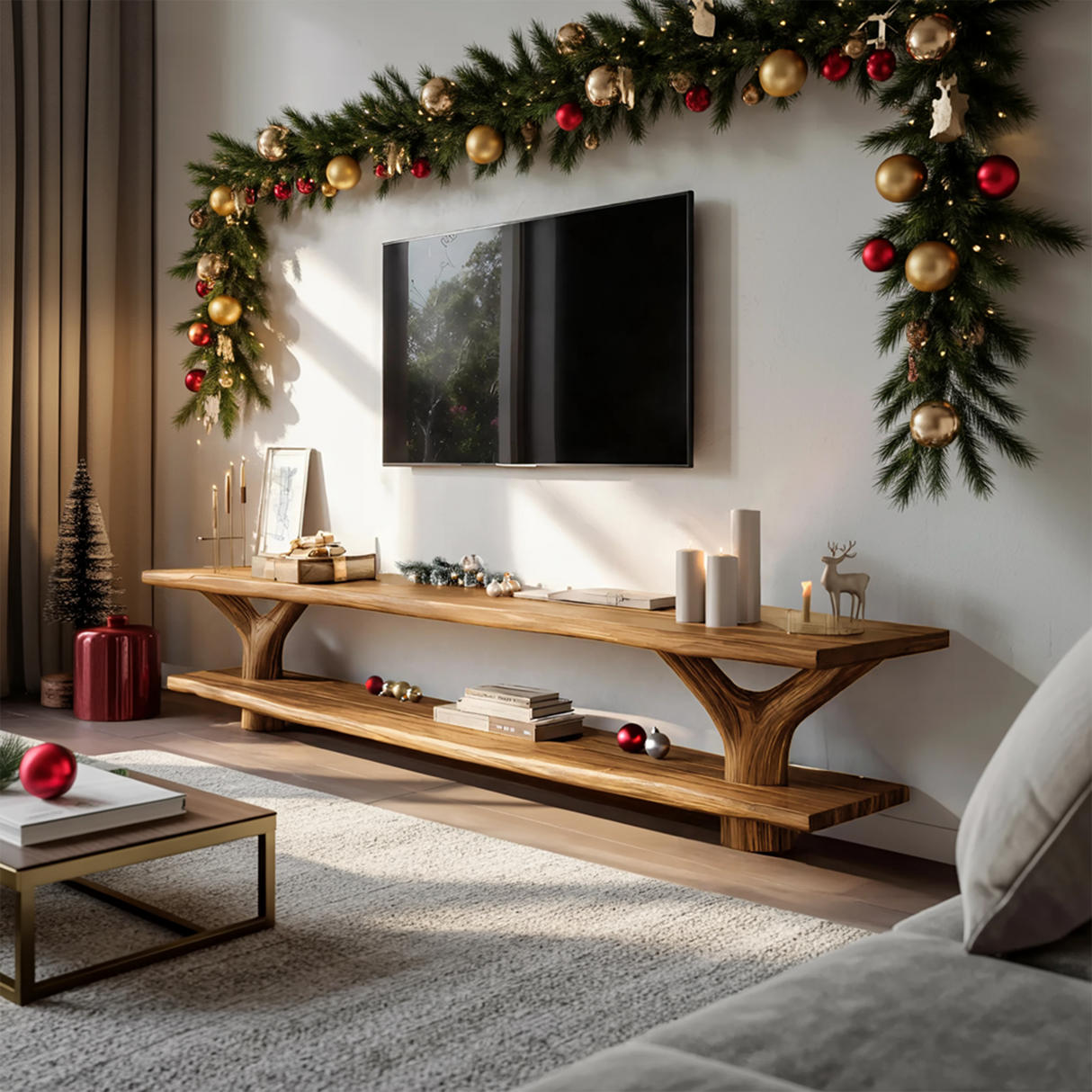 Farmhouse Live Edge Entryway TV Console For Christmas Living Room