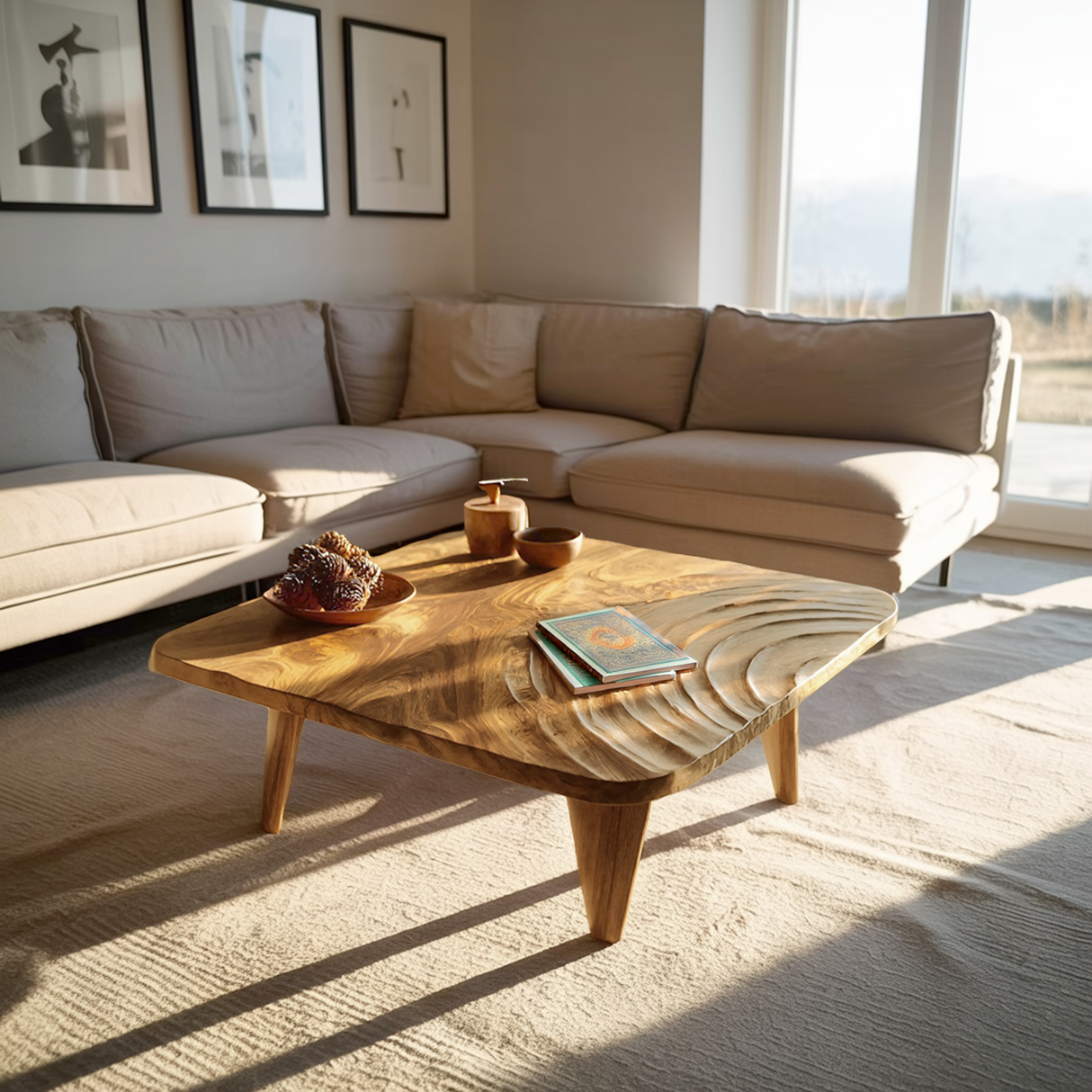 Handcrafted Wooden Live Edge Coffee Table For Entryway