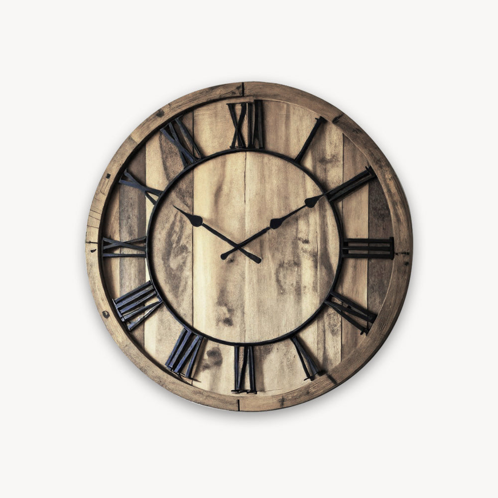 Oversized Rustic Wall Clock With Roman Numerals For Living Room And Entryway