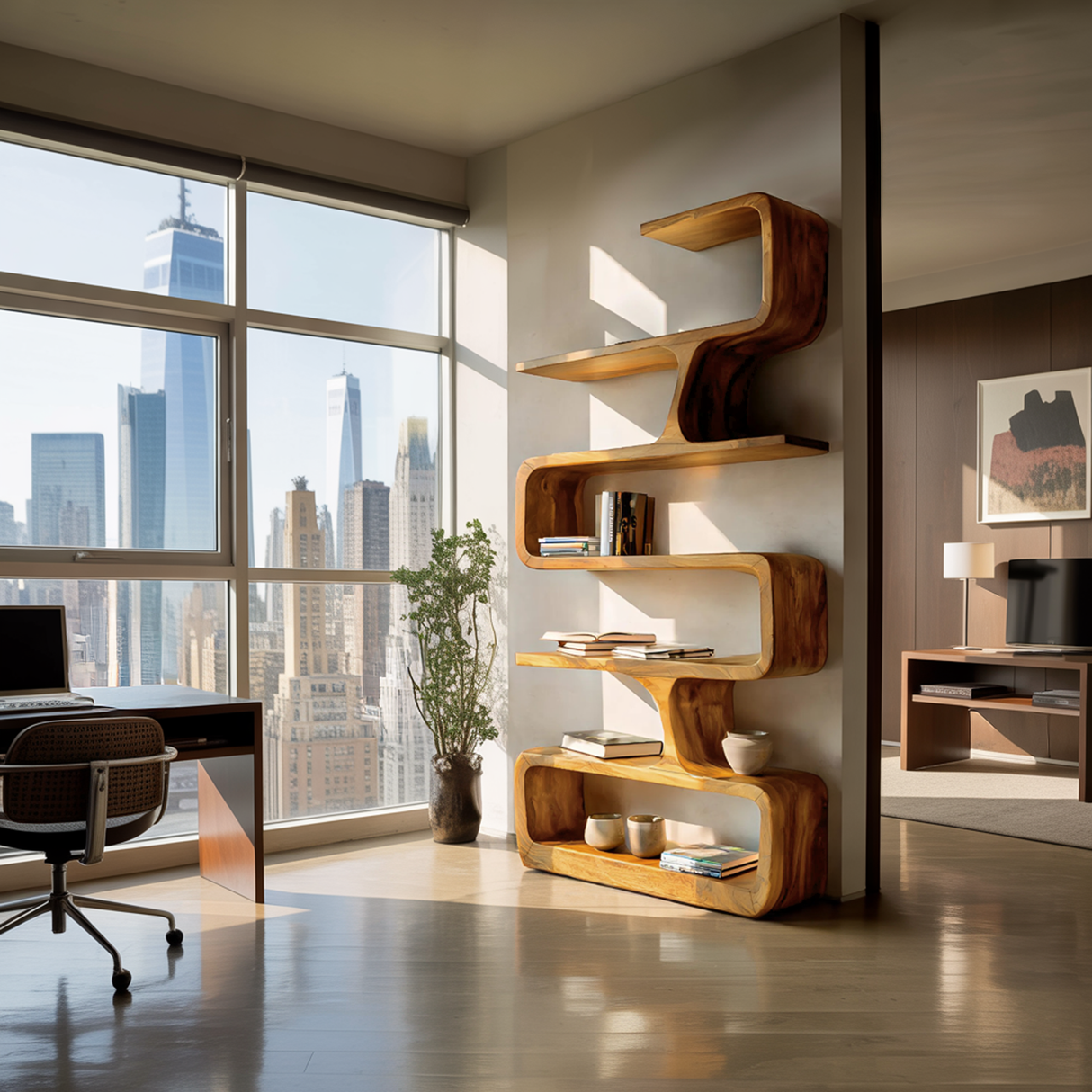 Contemporary Handmade Wooden Bookshelf For Home Styling
