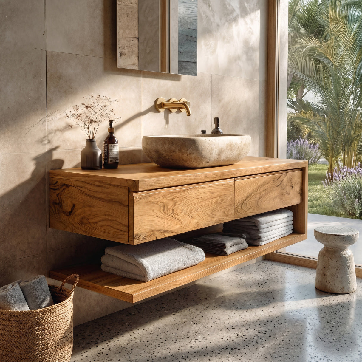 Contemporary Wall Mounted Wood Bathroom Vanity For Bathroom