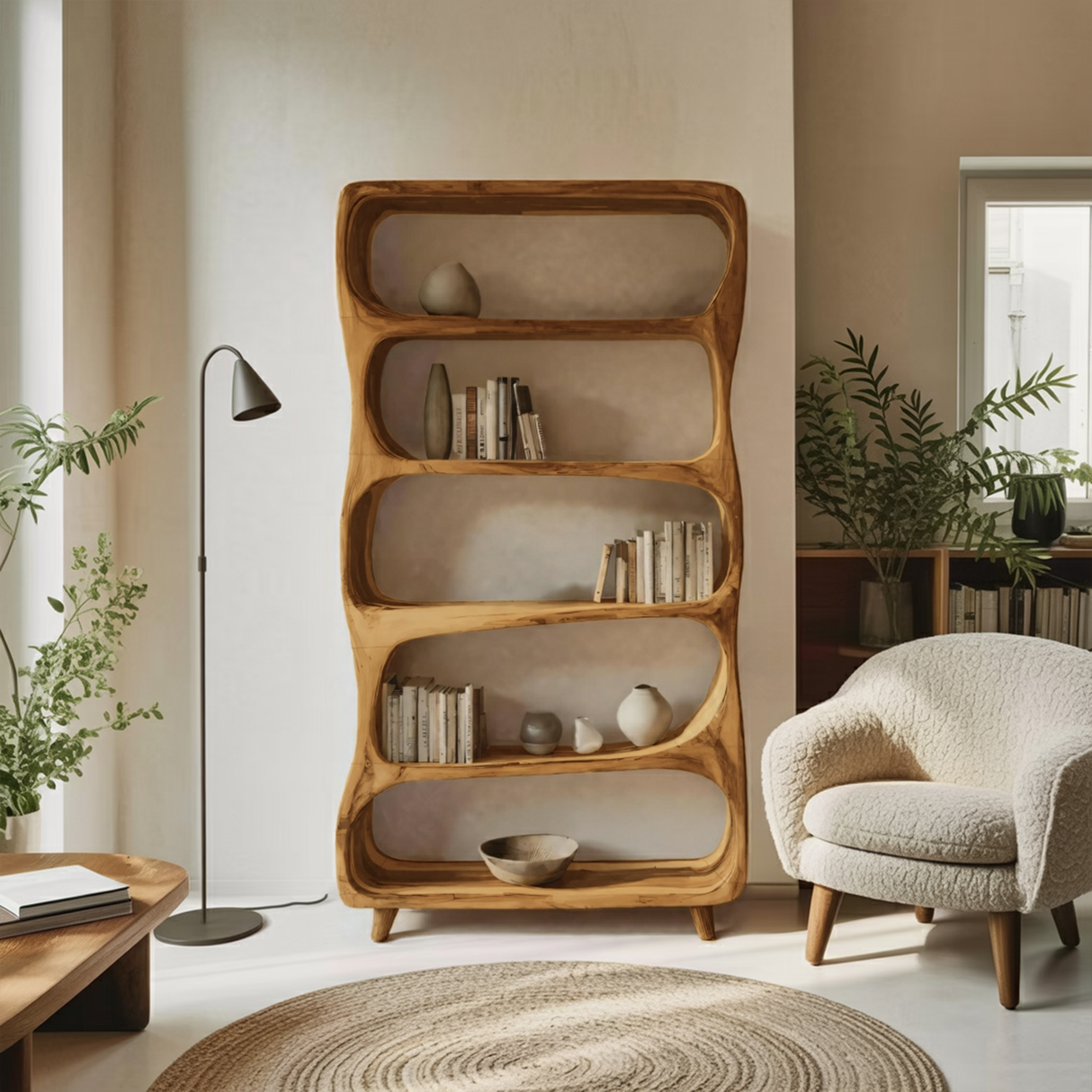 Handcrafted Bookshelf With Open Shelving Unit For Living Room