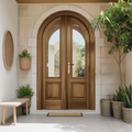 Arched Double Entry Door With Glass Panels For Mediterranean And Spanish Homes
