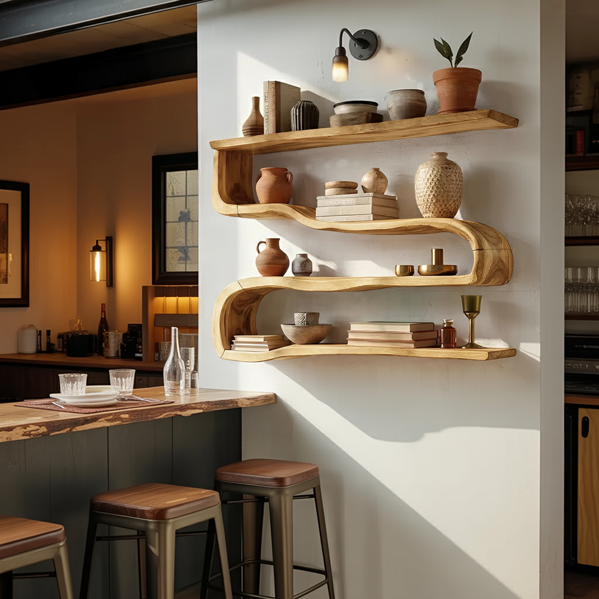 Modern Wooden Shelving Unit For Living Room Wall Storage