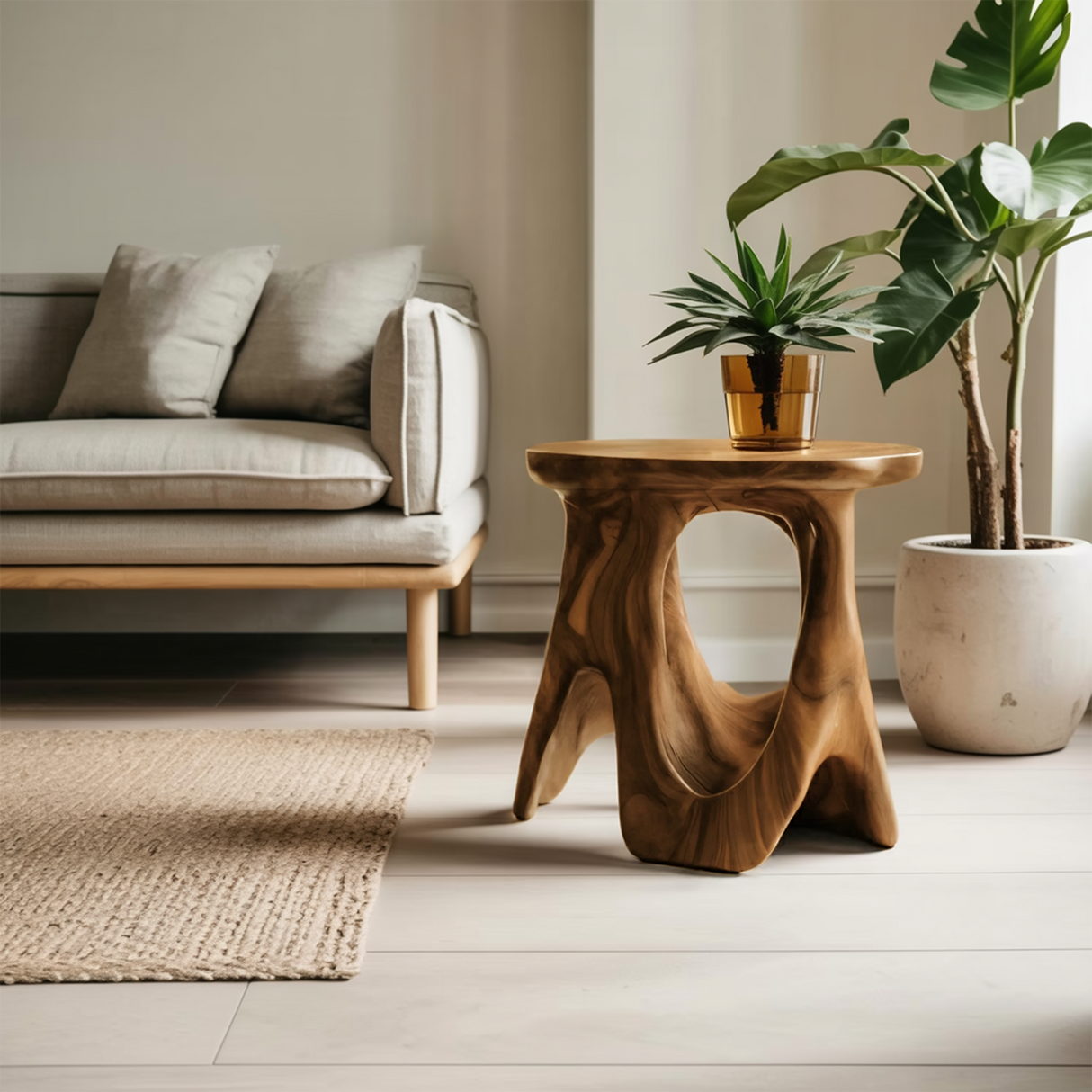 Modern Sculptural Carved Side Table For Living Room