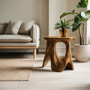 Modern Sculptural Carved Side Table For Living Room