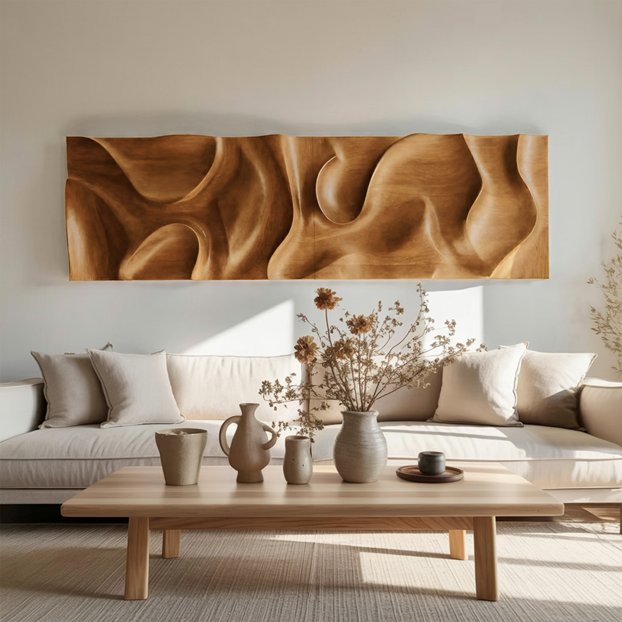 Minimalist Wall Art With 3D Carved For Living Room