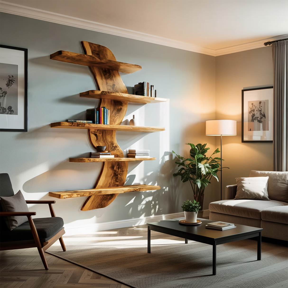 Sculptural Wall Mounted Bookshelf For Modern Living Room