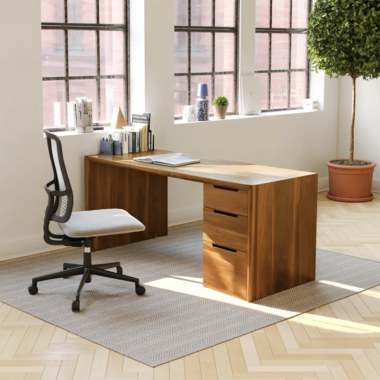 Modern Minimal Desk With Drawers For Home Office