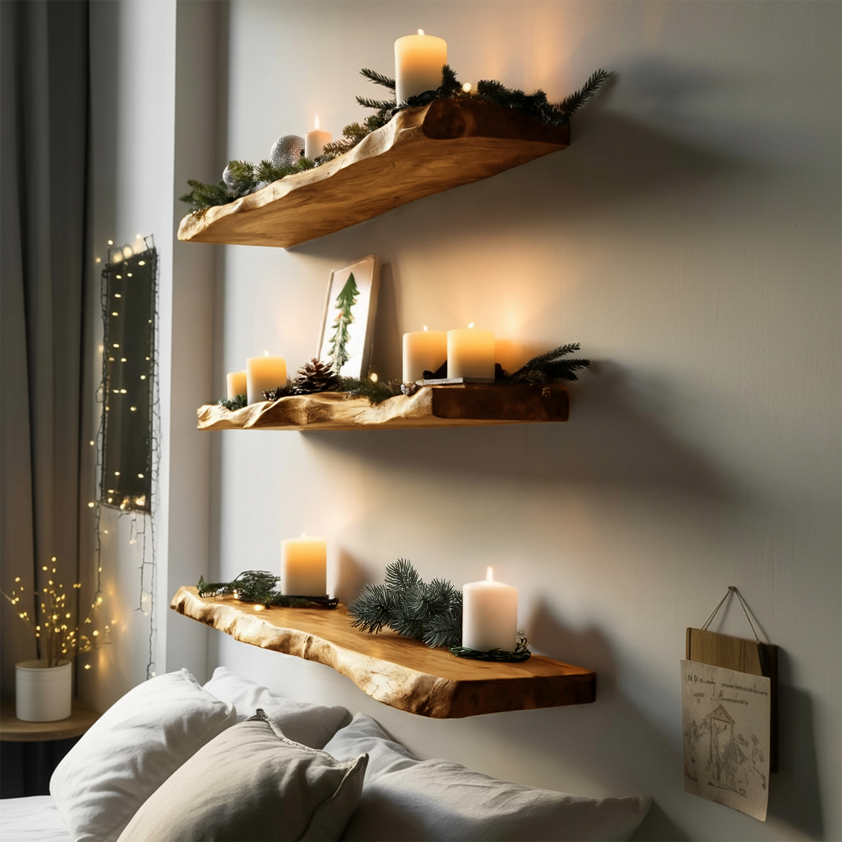 Mid Century Live Edge Floating Shelf For Holiday Bedroom Decoration